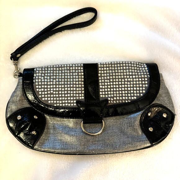 Express Black and Silver Studded Bejeweled Hobo Wristlet Bag Excellent Condition - Picture 11 of 11